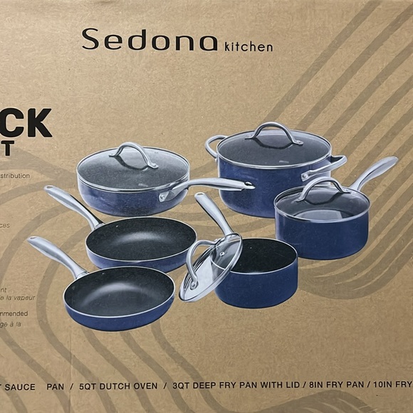 NWT Sedona 10-Piece Non-Stick Cookware Set with Tempered Glass Lid, NEW in Box - Picture 2 of 8